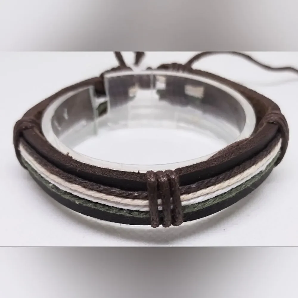 Men's bracelet‎ leather layered brown new e55